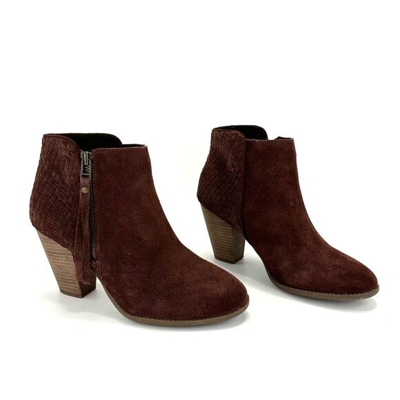 Sole Society Zada Women Red Wine Ankle Boot Size 8.5 Suede Cuban Heel Almond Toe - Picture 14 of 16